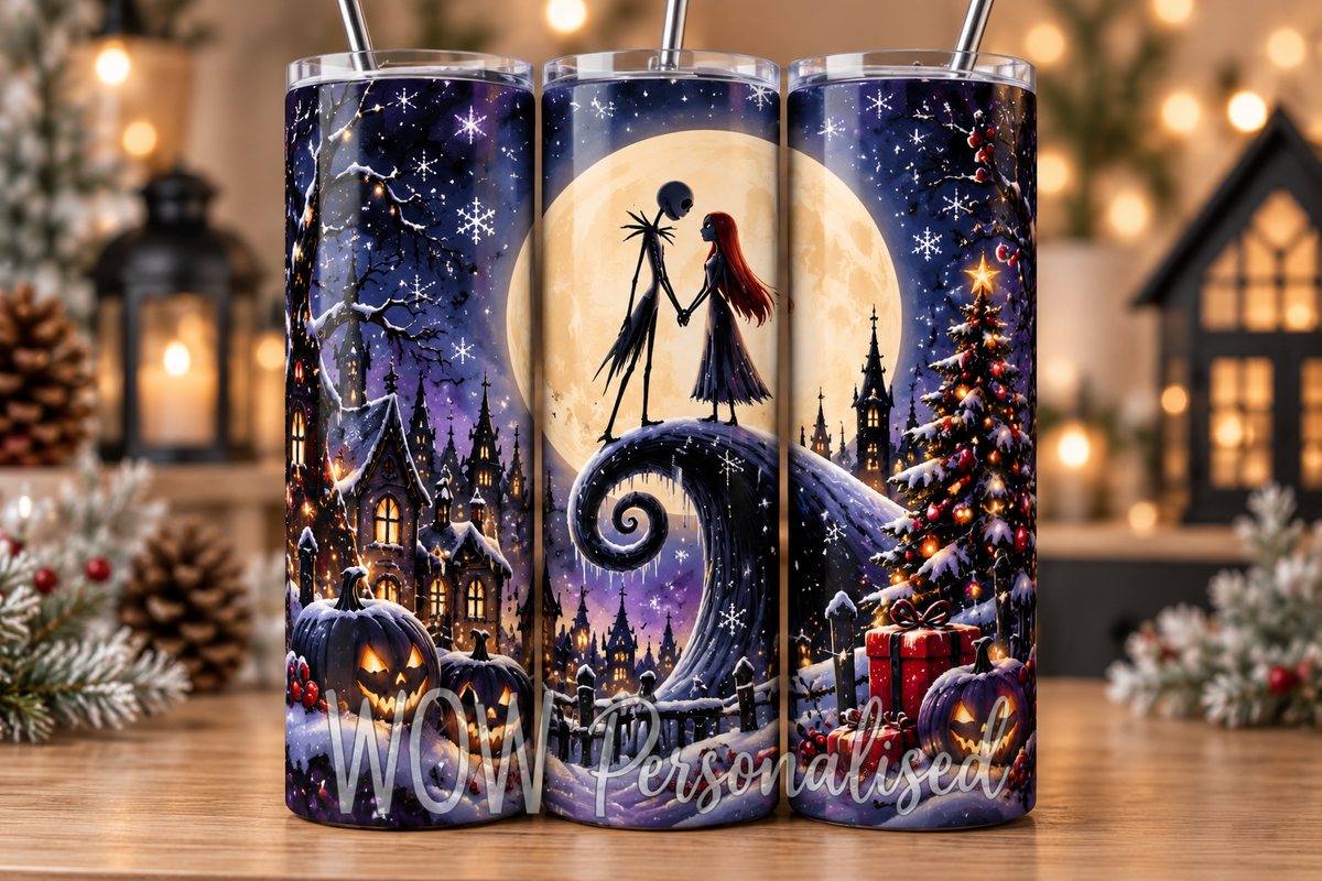 Gothic Christmas Skeleton Couple 20oz Skinny Tumbler | Spooky Winter Romance