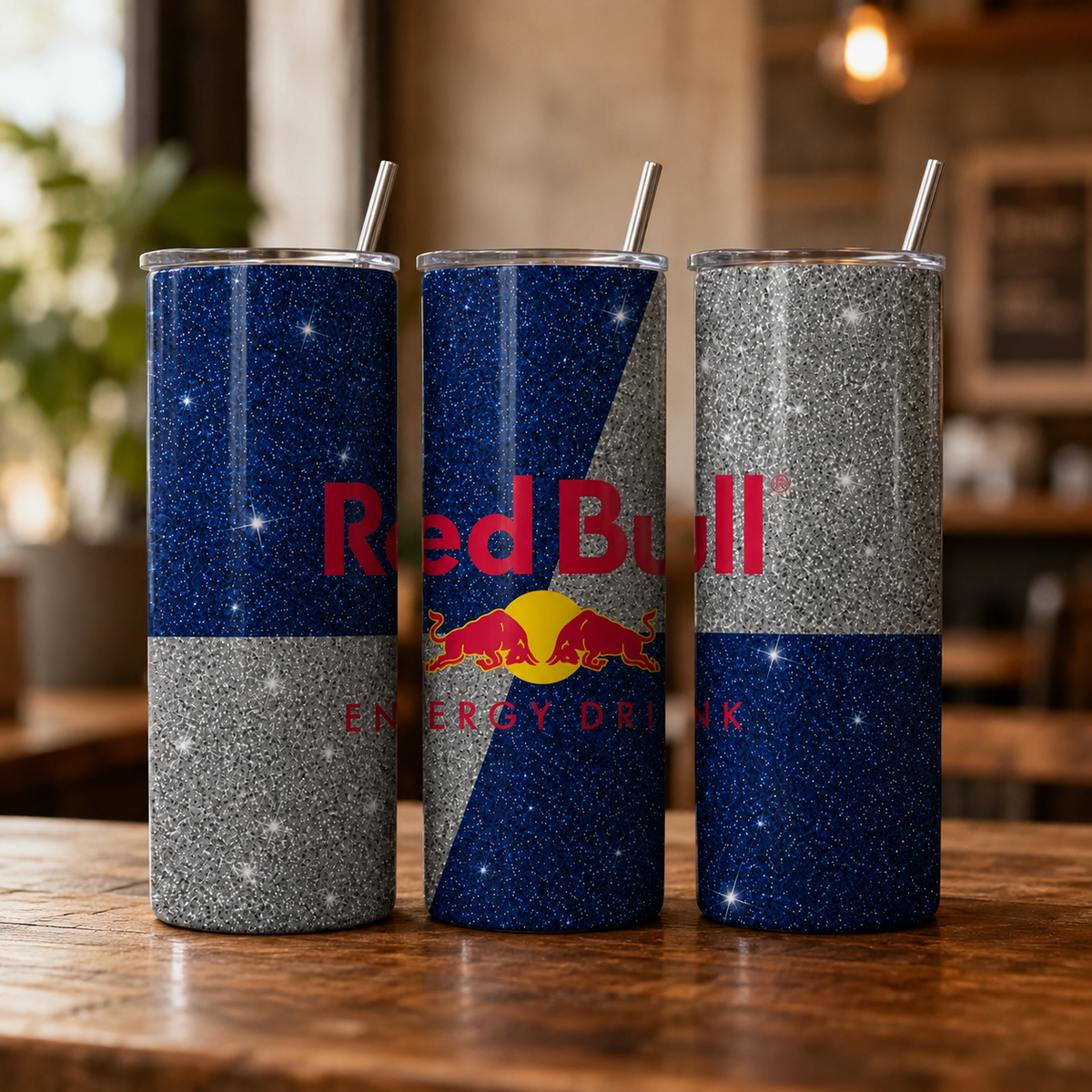 Red Bull Inspired 20oz Skinny Tumbler | Glitter Stainless Steel Travel Cup