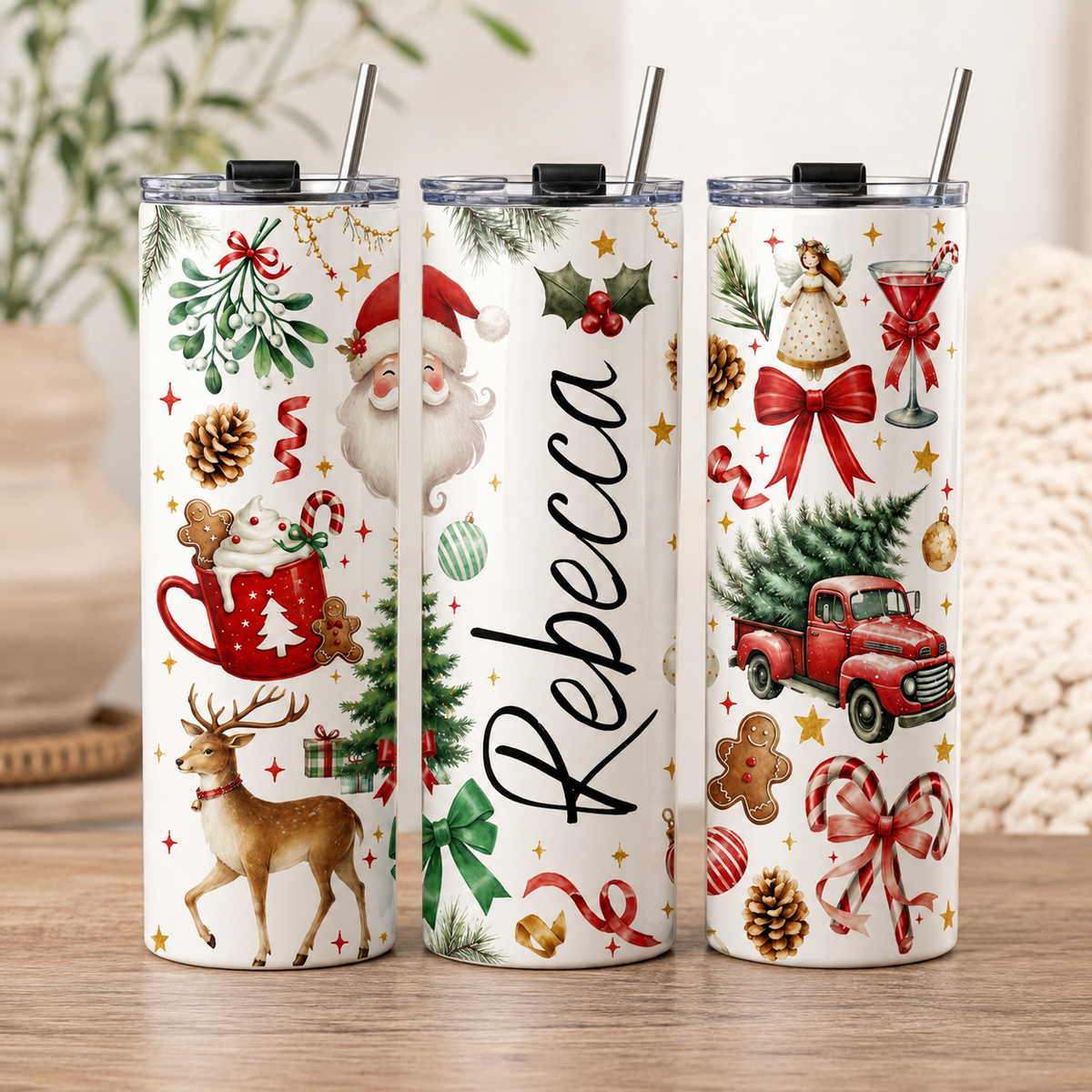 Personalised Christmas 20oz Tumbler – Festive Name Design