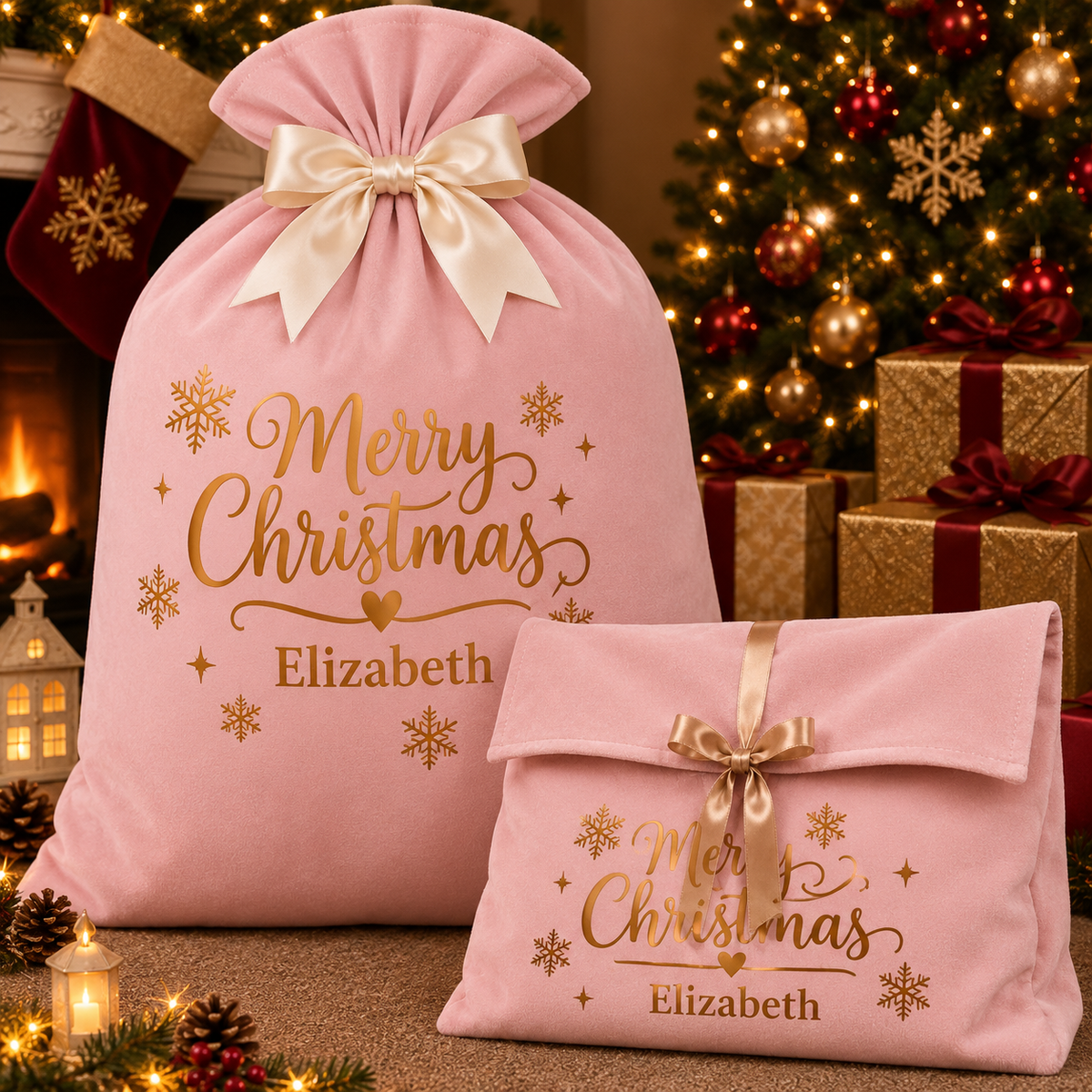 Personalised Velvet Christmas Santa Sack & Gift Bag – Custom Name PRE ORDER