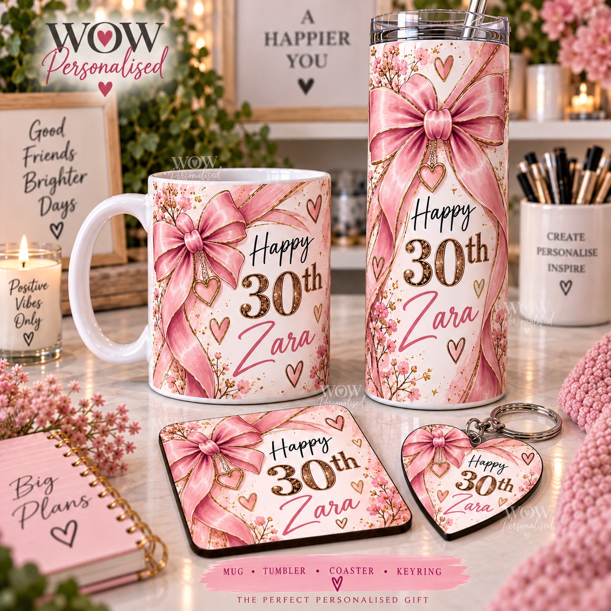 Personalised Birthday Gift Set β Custom Name & Age Mug, Tumbler, Coaster & Keyring