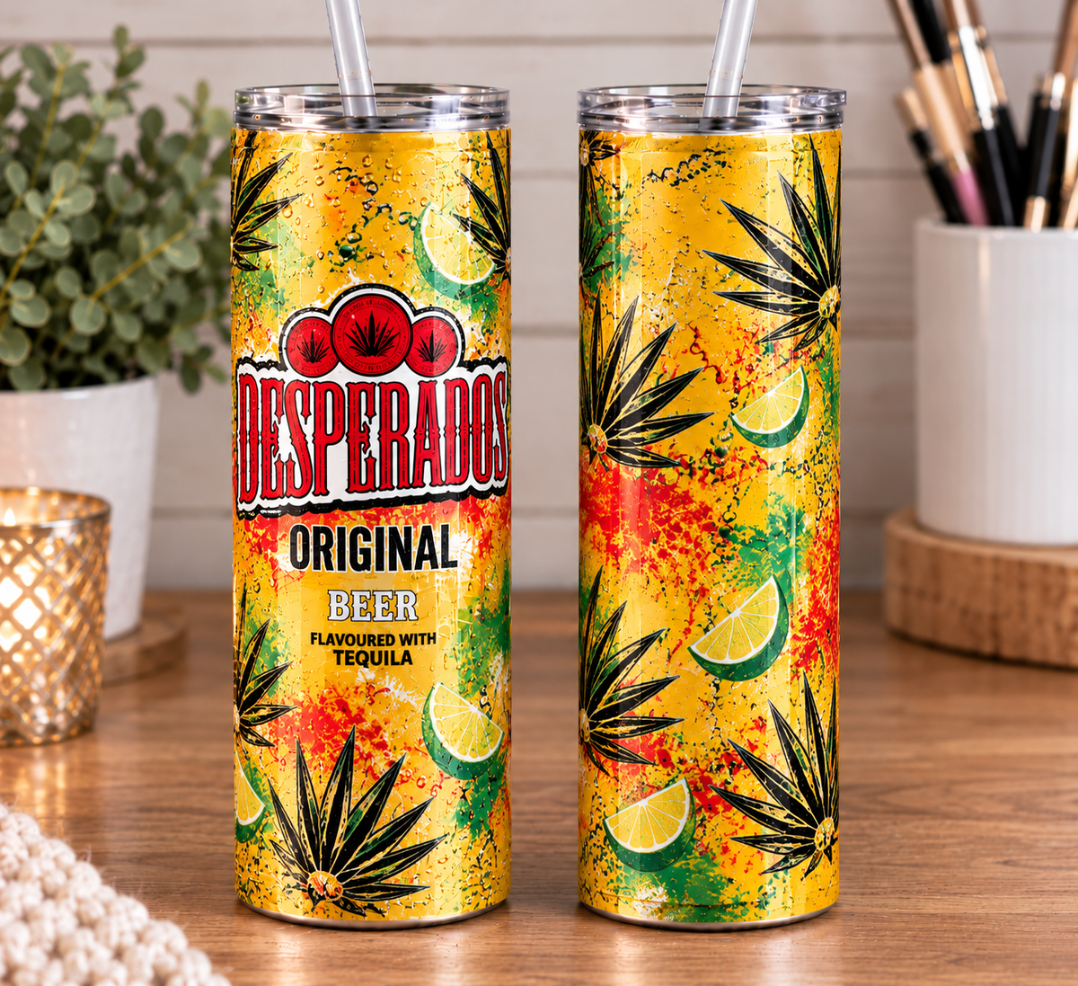 Desperados Inspired 20oz Skinny Tumbler | Tequila Beer Design | Colourful Beer Lover Gift | WOW Personalised