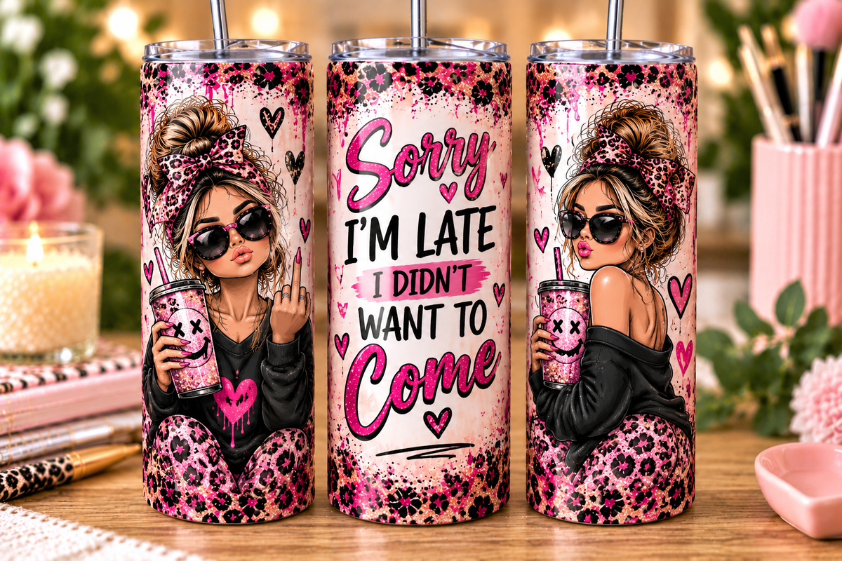 Sorry Iโm Late I Didnโt Want to Come 20oz Skinny Tumbler | Funny Sarcastic Novelty Cup