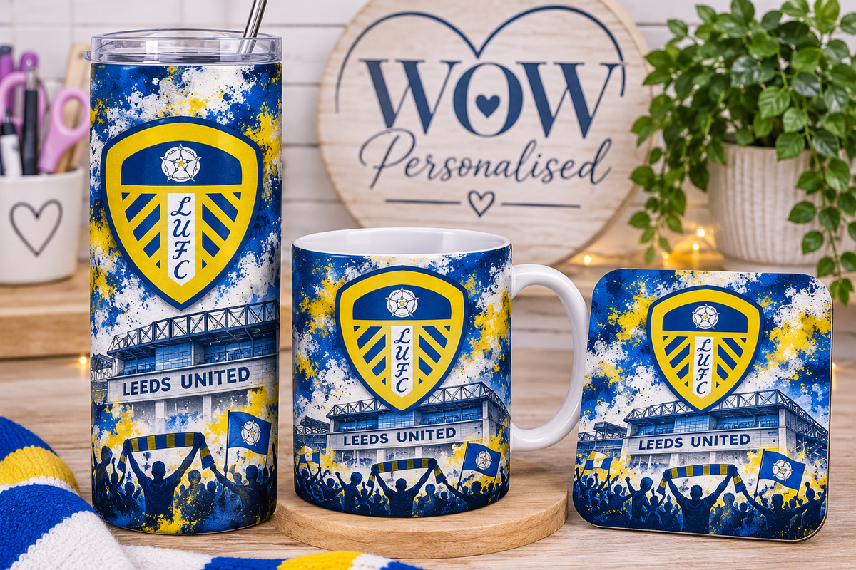 Leeds United Inspired Football Gift Set | 20oz Tumbler, Mug & Coaster