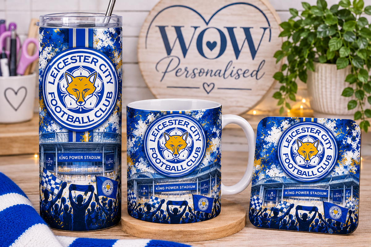 Leicester City FC Football Gift Set | 20oz Skinny Tumbler, Mug & Coaster | Foxes Fan Gifts