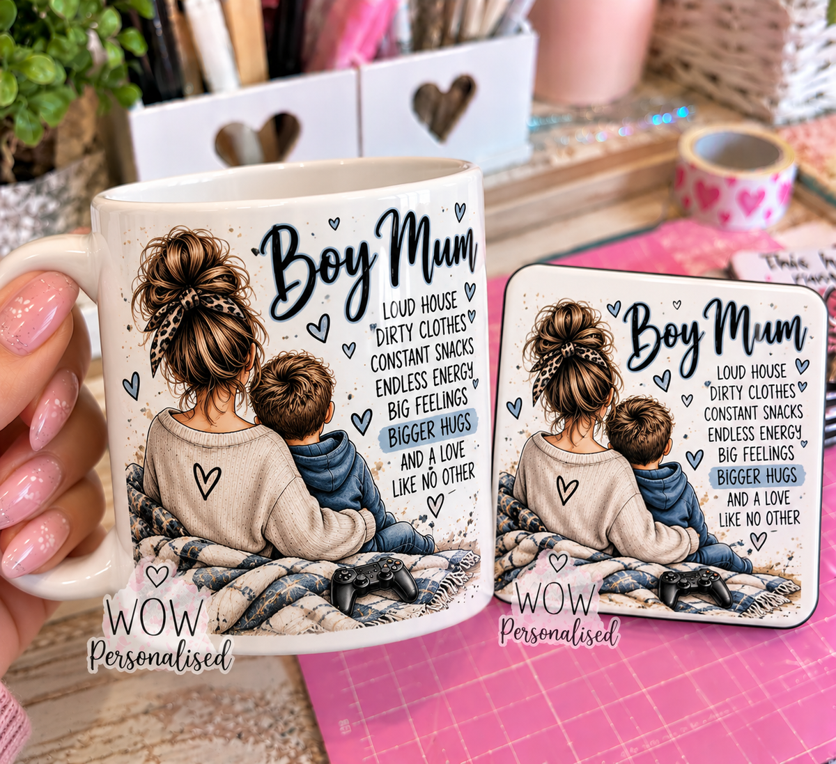 Boy Mum Mug & Matching Coaster Set | Funny & Heartfelt Mum Gift | Motherโs Day, Birthday Gift | WOW Personalised