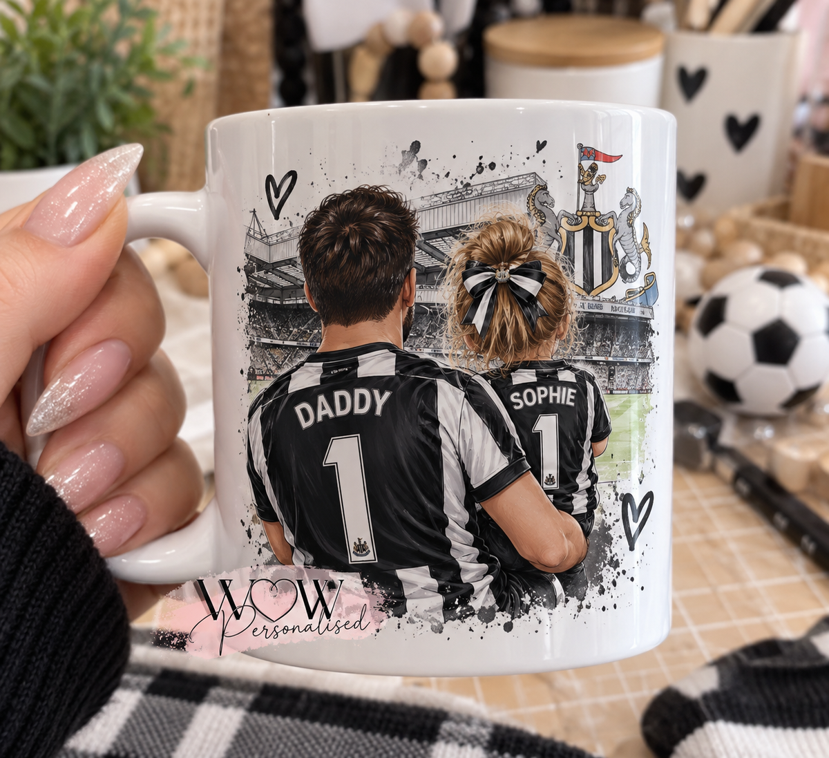 Personalised Newcastle United Inspired Daddy & Child Mug | Football Dad Gift | Son or Daughter | Custom Name 11oz Mug