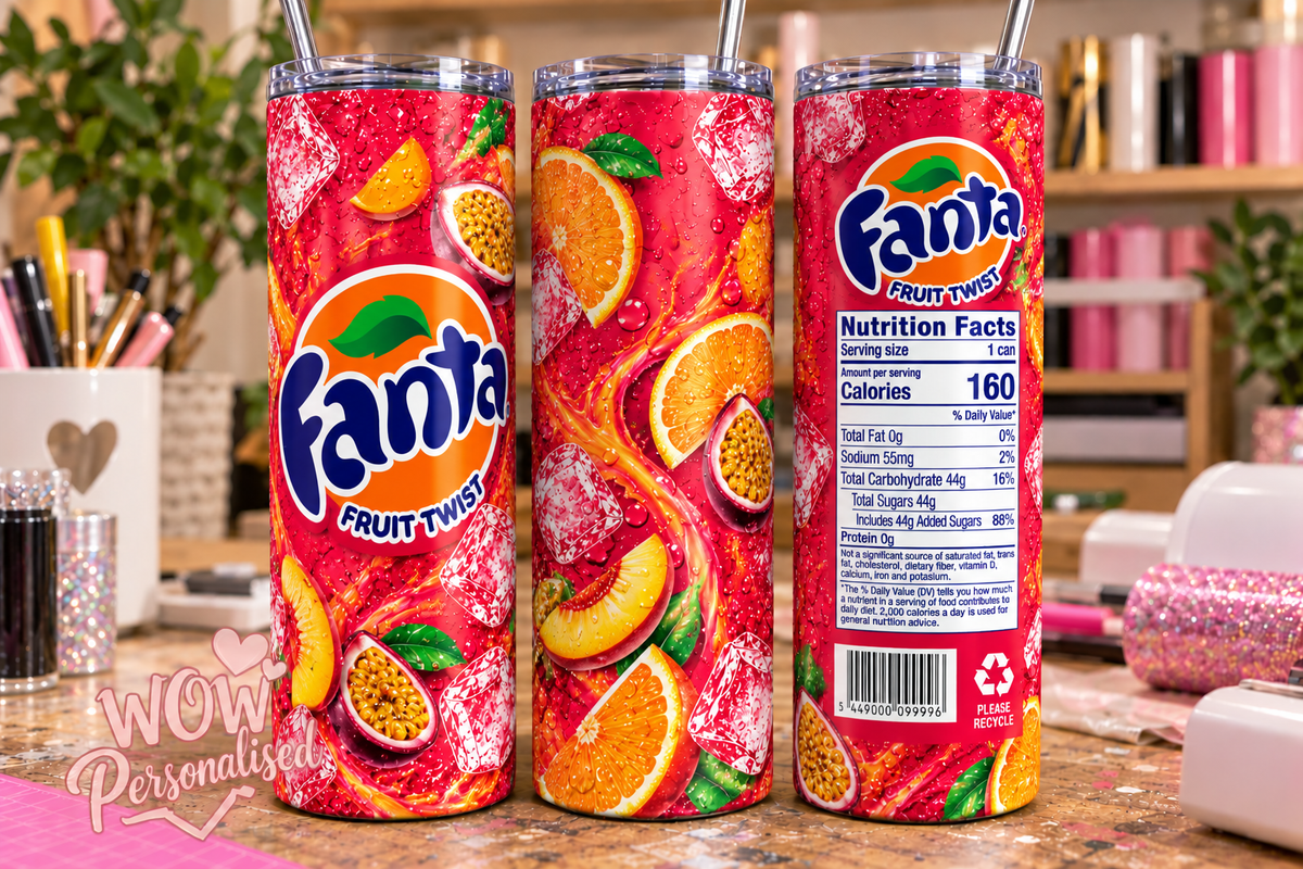 Fanta Fruit Twist Inspired 20oz Skinny Tumbler | Colourful Tropical Fruit Fizzy Drink Design
