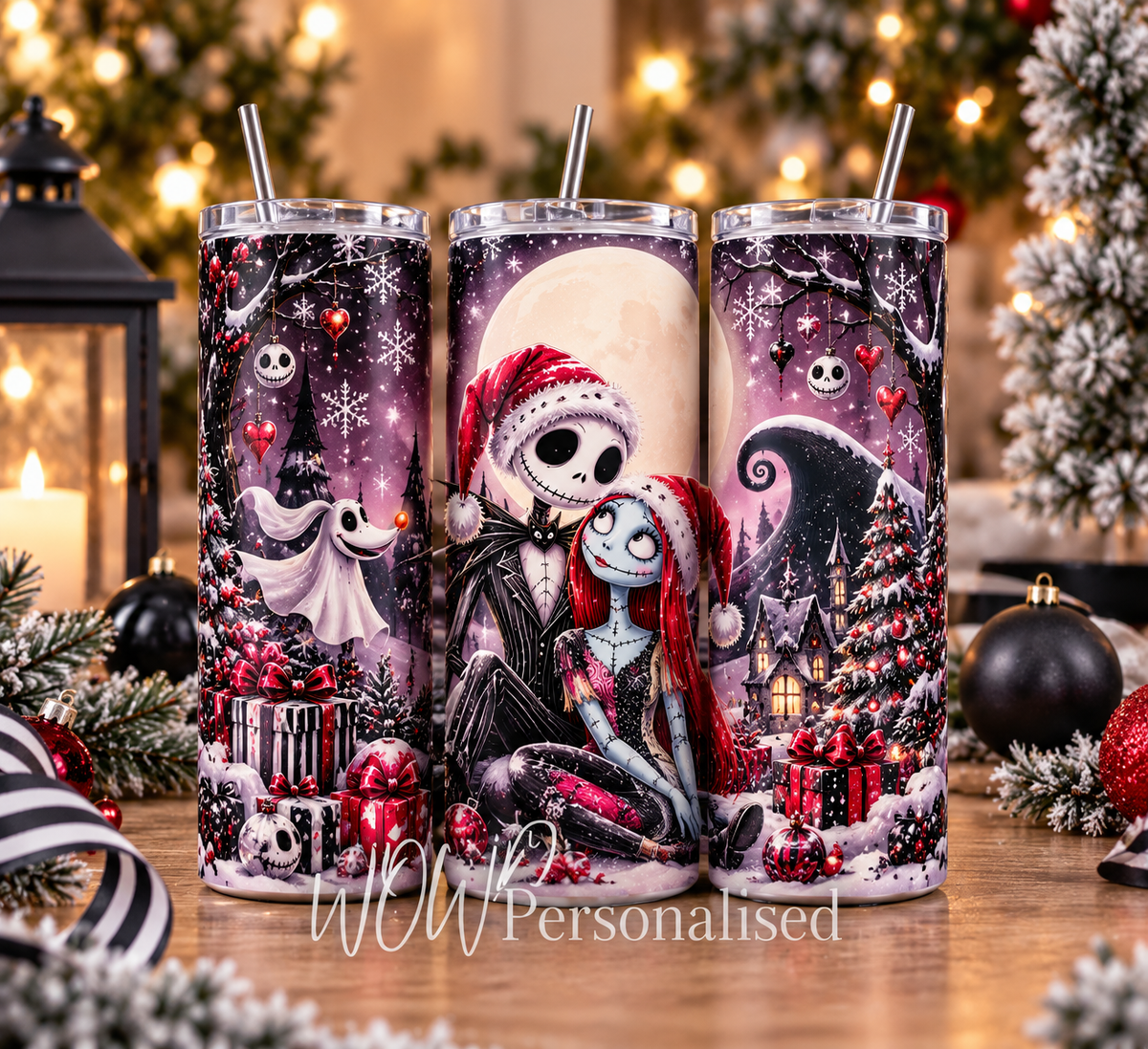 Spooky Christmas 20oz Skinny Tumbler | Gothic Christmas Couple Cup | Alternative Festive Gift