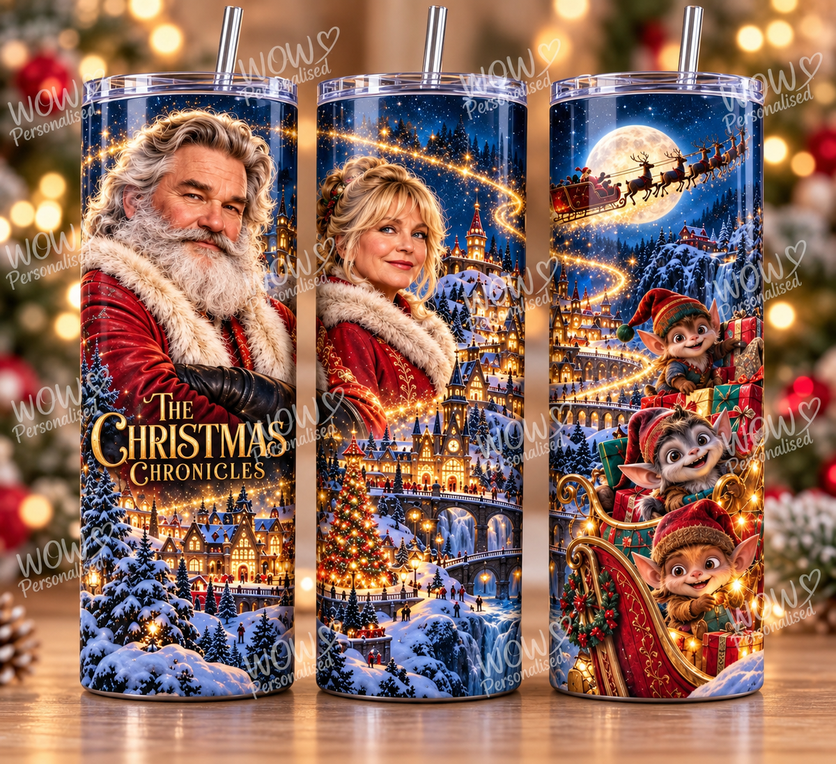 The Christmas Chronicles Inspired 20oz Skinny Tumbler | Santa & Mrs Claus Christmas Travel Cup | Festive Gift