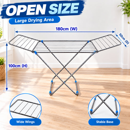 Winged Folding Clothes Airer 18m Laundry Drying Rack Indoor Outdoor Dryer