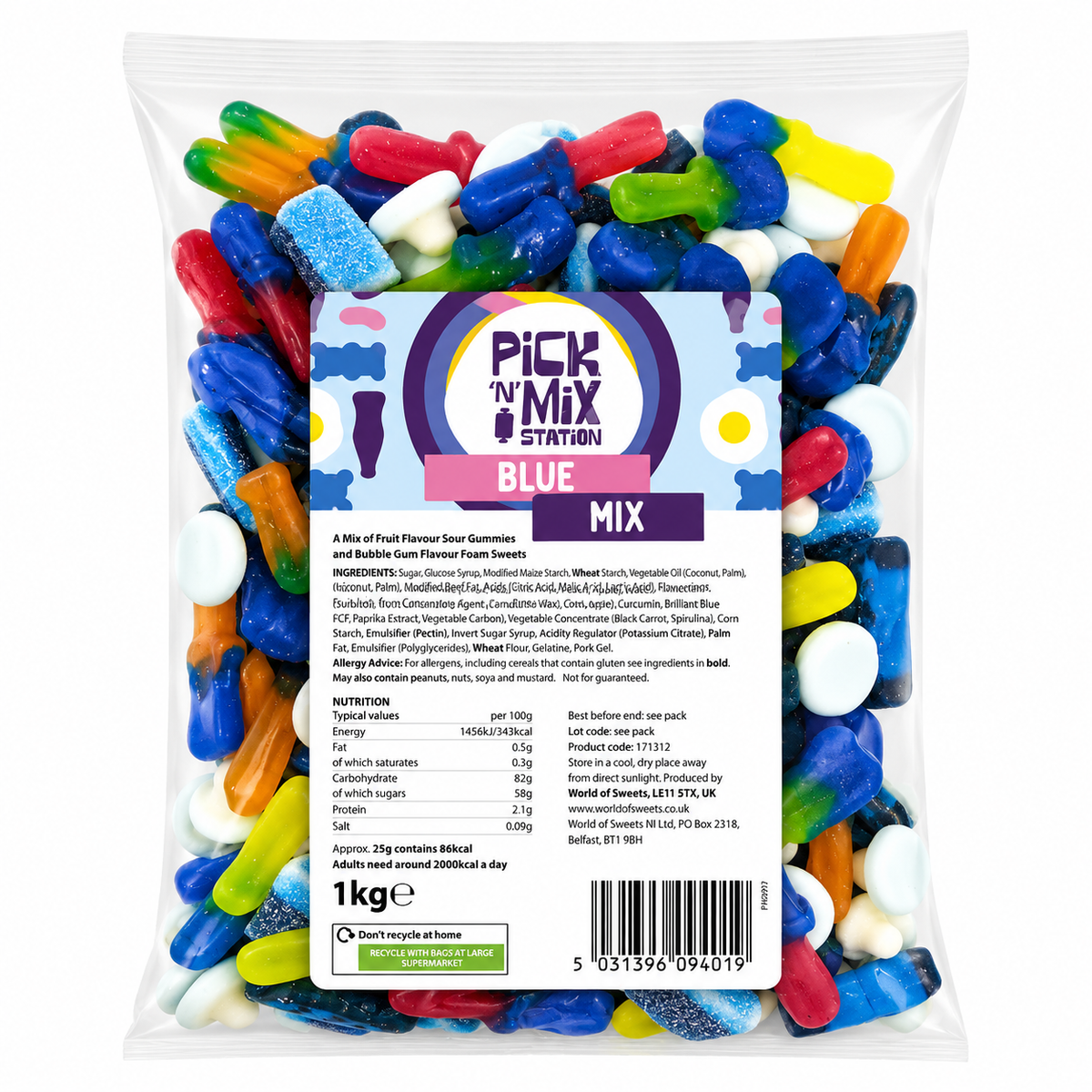 4kg For £30.00 1kg Pick N Mix Sweets Jelly, Fizzy, Red & Blue