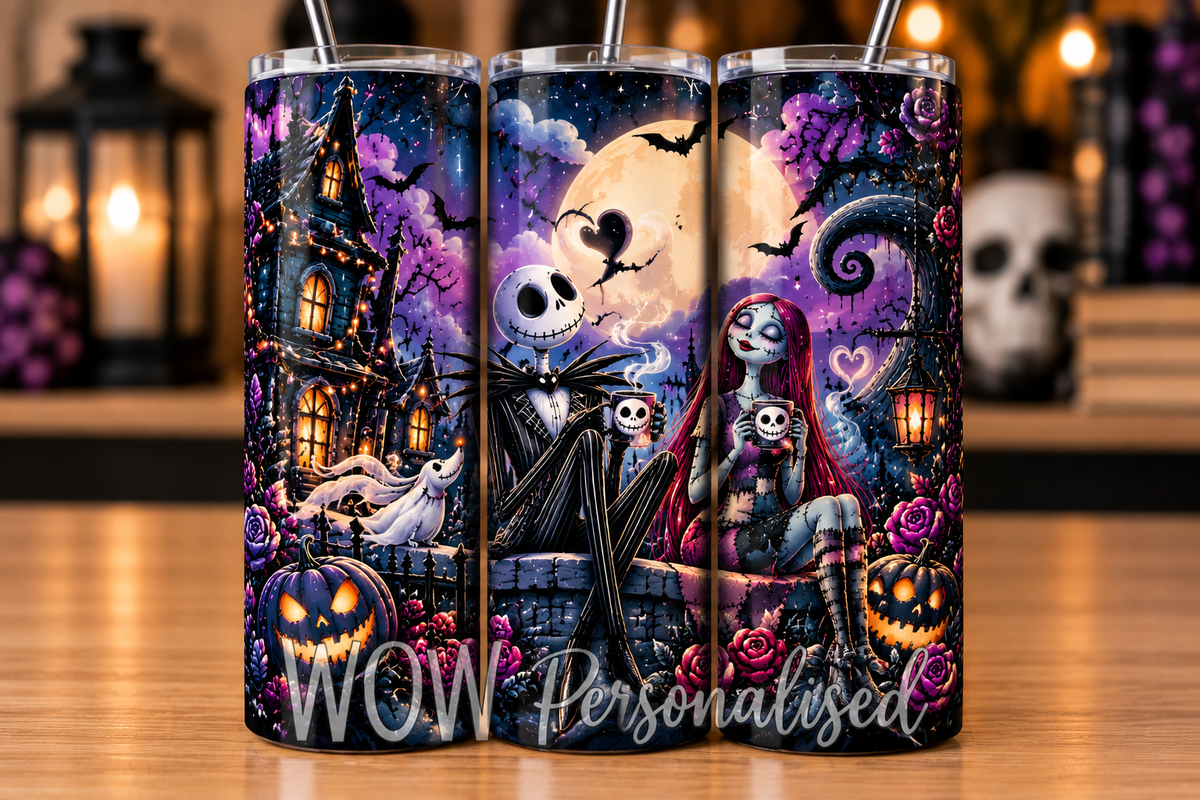 Spooky Gothic Skeleton Couple 20oz Skinny Tumbler | Moonlit Design