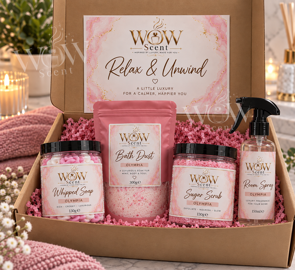 Relax & Unwind Gift Set | Luxury Bath & Home Fragrance Bundle | WOW Scent