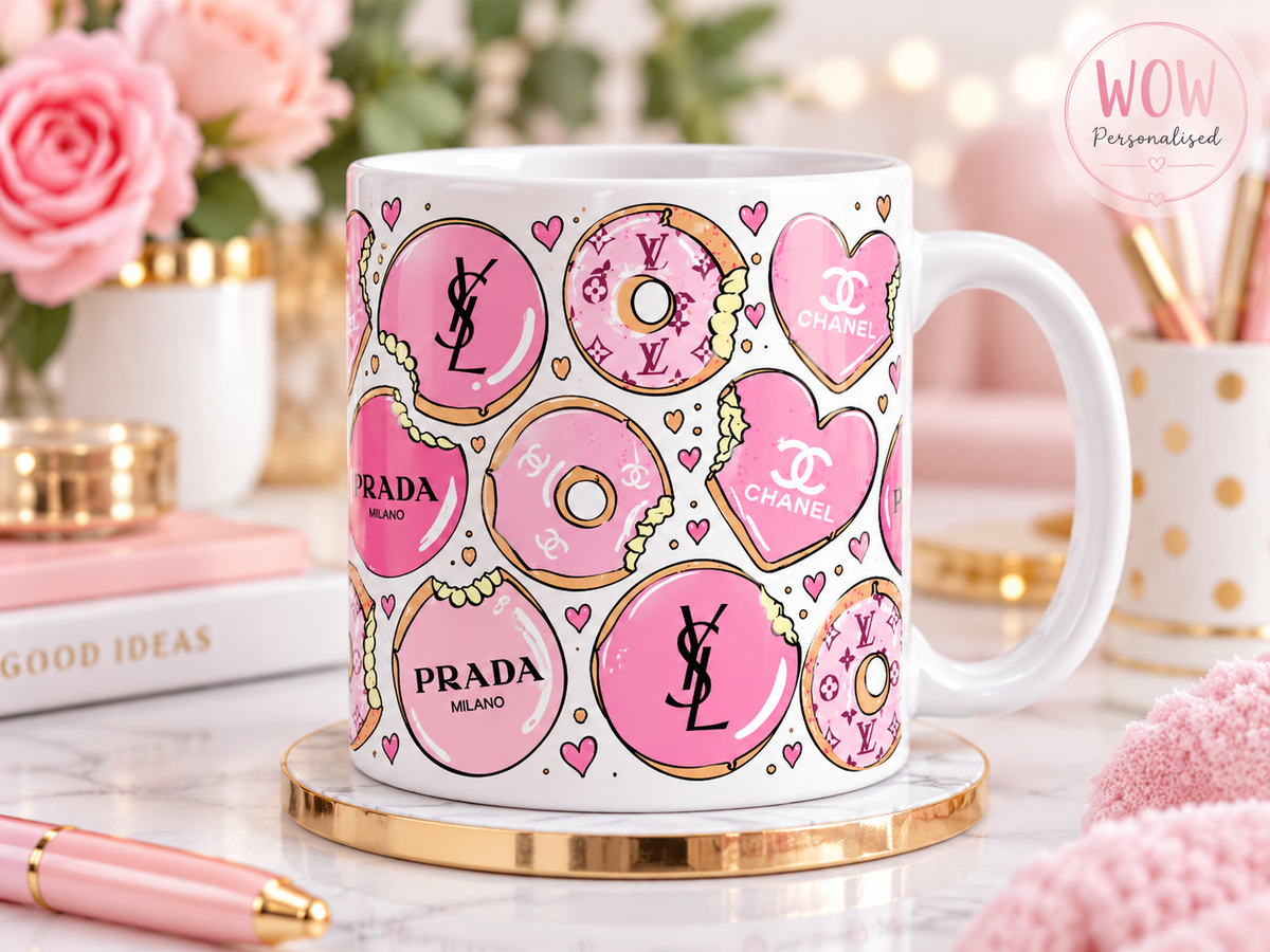 Pink Designer-Inspired Doughnut Mug | Fashion Lover Gift