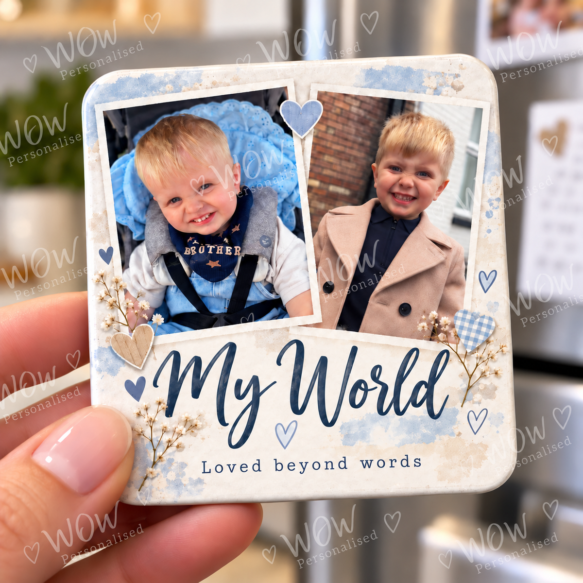 Personalised Photo Fridge Magnet – “My World, Loved Beyond Words” Custom Family Magnet