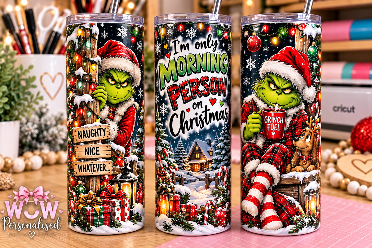 Grinch Christmas 20oz Skinny Tumbler | Funny Morning Person Cup