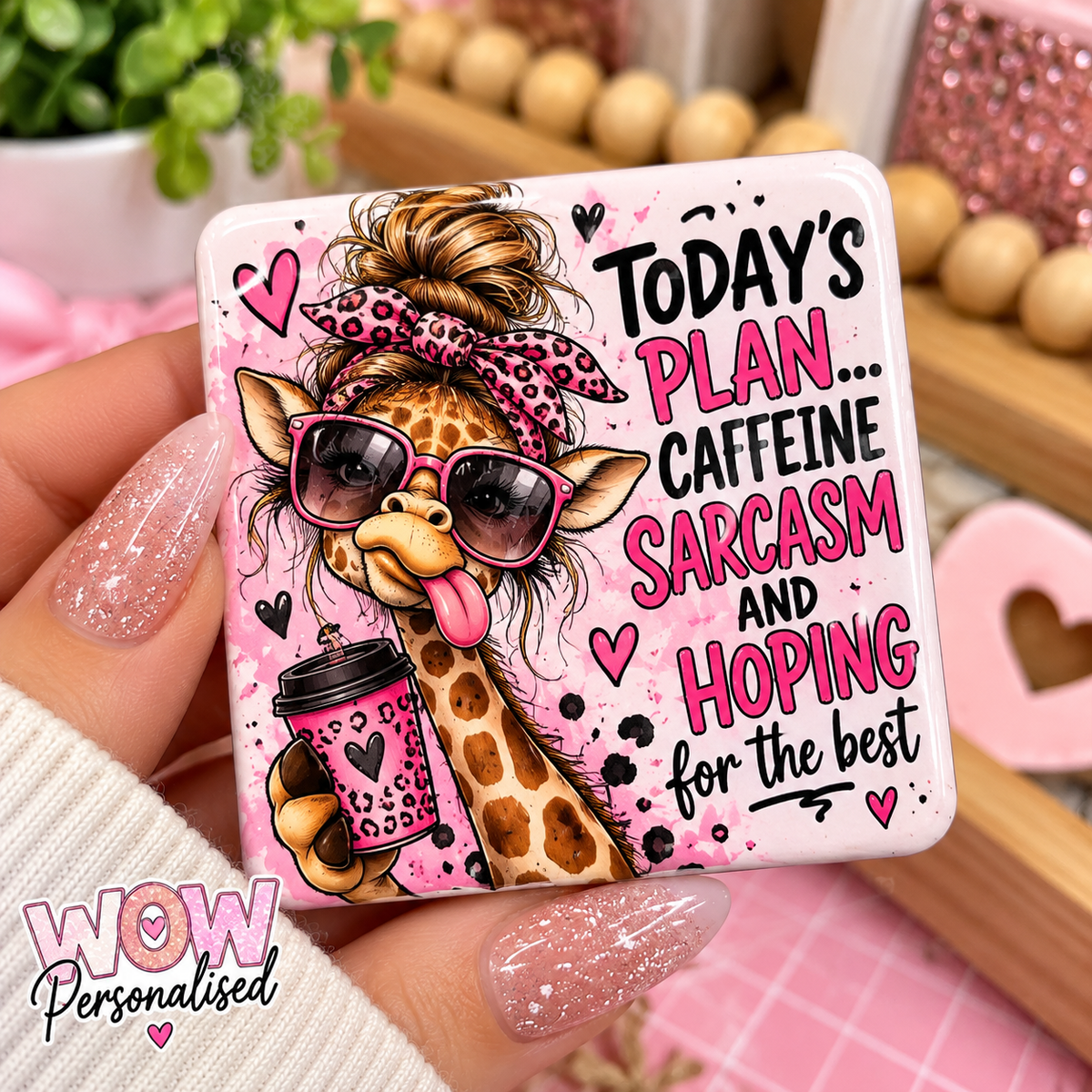 Caffeine & Sarcasm – Funny Giraffe Fridge Magnet