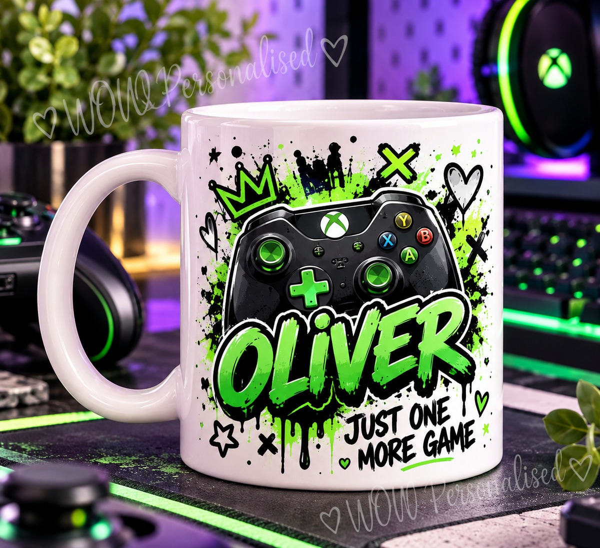 Personalised Green Gaming Mug 11oz | Gamer Boy Gift