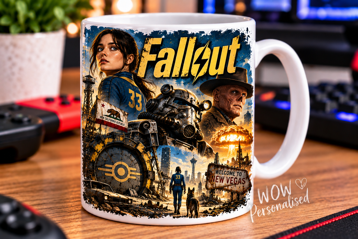 Fallout TV Series Inspired Mug | Vault 33 Wasteland Design | 11oz Ceramic Coffee Cup
