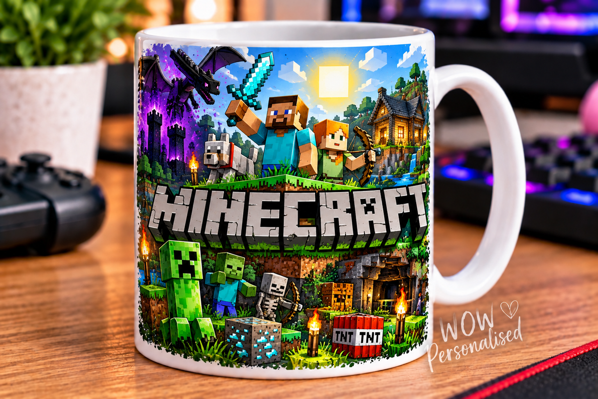 Minecraft Inspired Gaming Mug | Creeper, Steve & Alex Design | 11oz Ceramic Cup