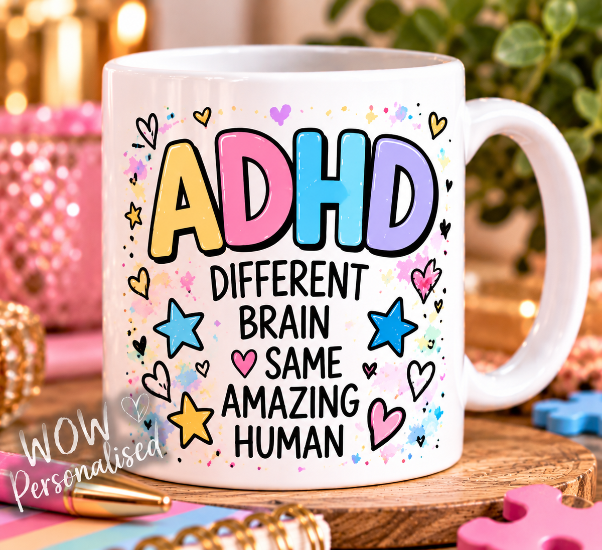ADHD Awareness Mug | Different Brain Same Amazing Human | Colourful Neurodiversity 11oz Ceramic Coffee Cup | ADHD Gift