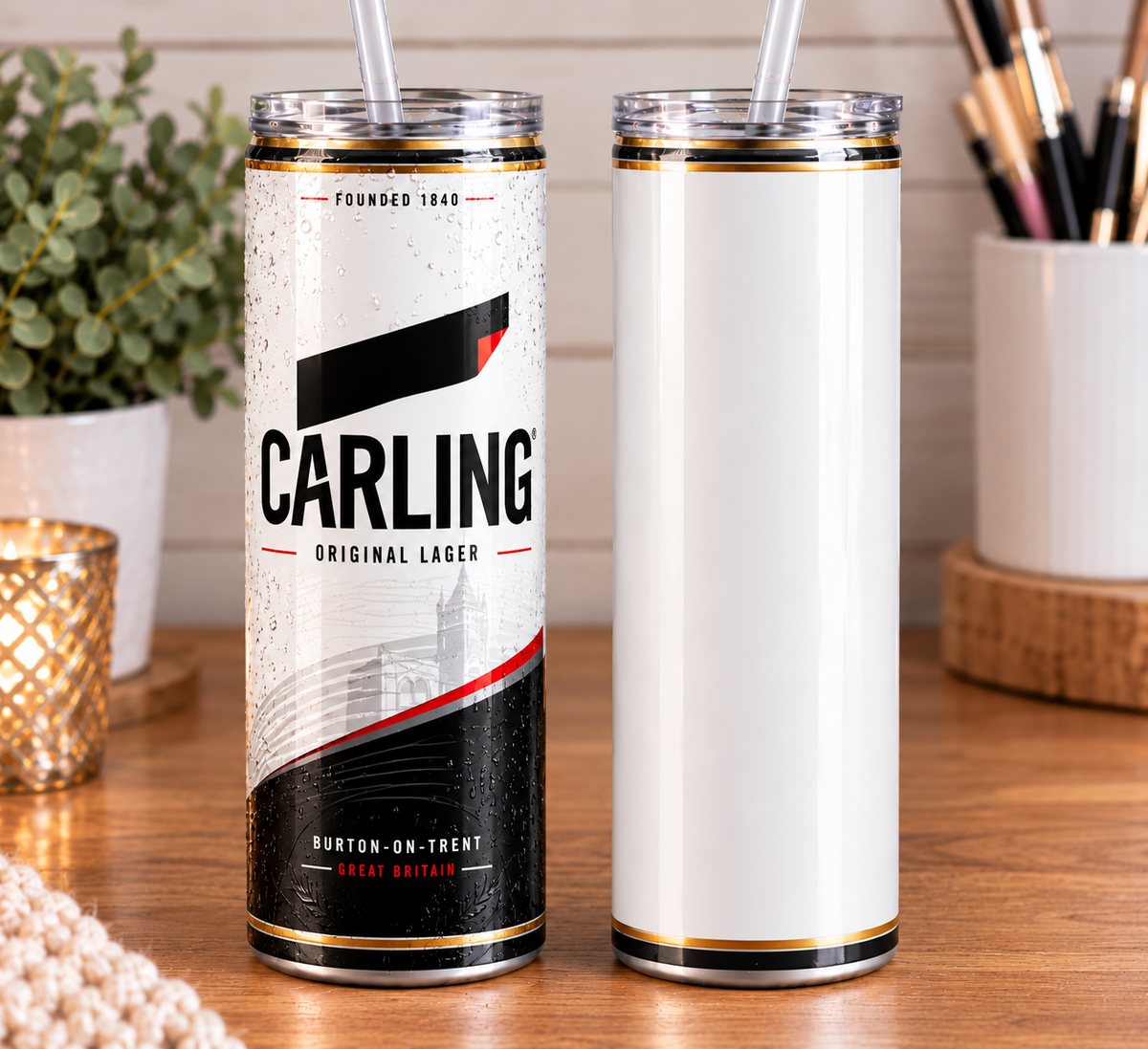 Carling Can Inspired 20oz Skinny Tumbler | Black, White & Red Beer Can Design | Beer Lover Gift for Him