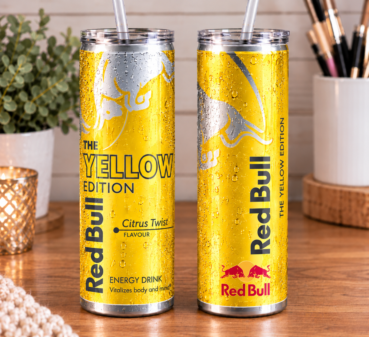Red Bull Yellow Edition Inspired 20oz Skinny Tumbler | Citrus Twist Energy Drink Can Design | Energy Drink Lover Gift