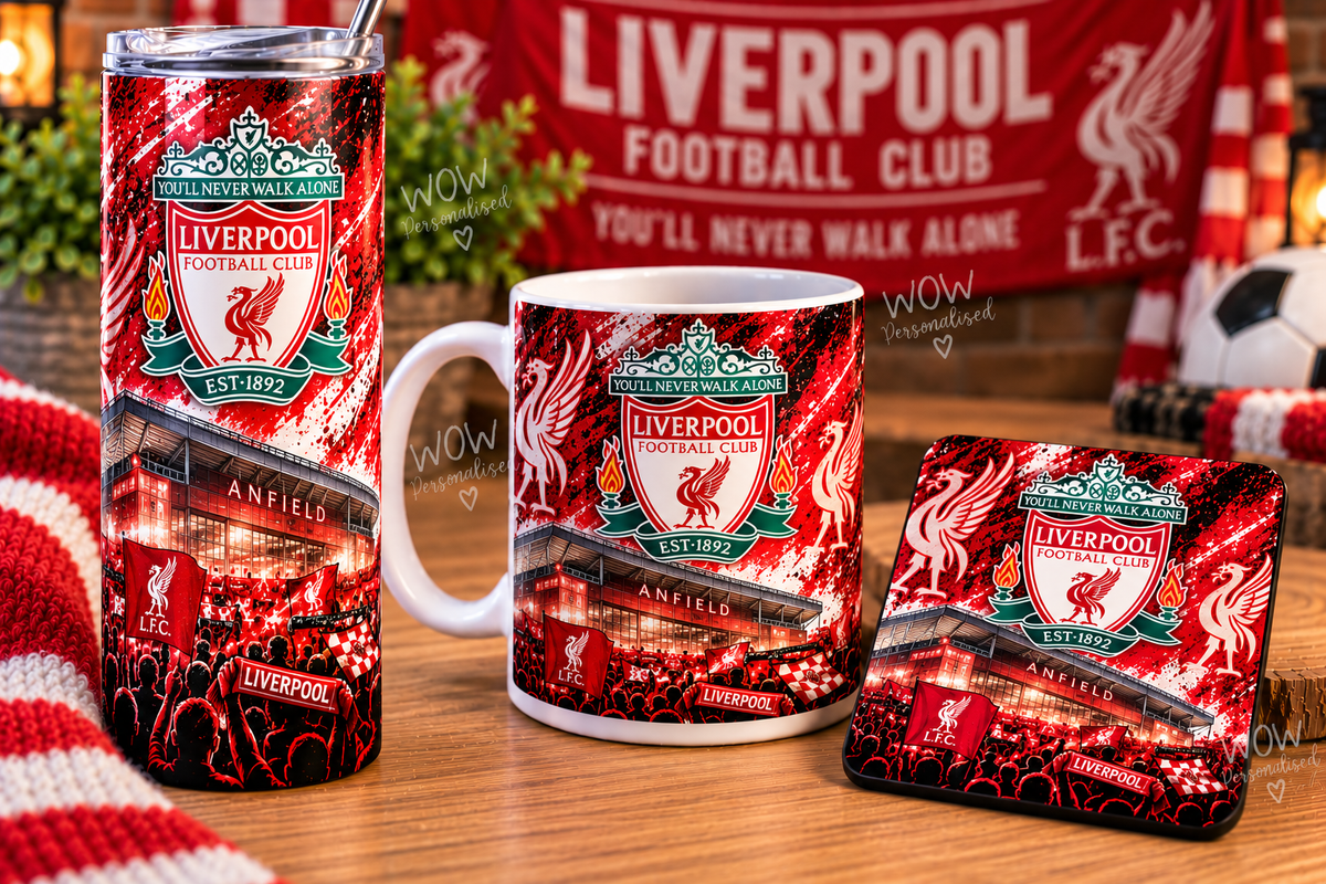 Liverpool FC Inspired Gift Set | 20oz Skinny Tumbler, Mug & Coaster