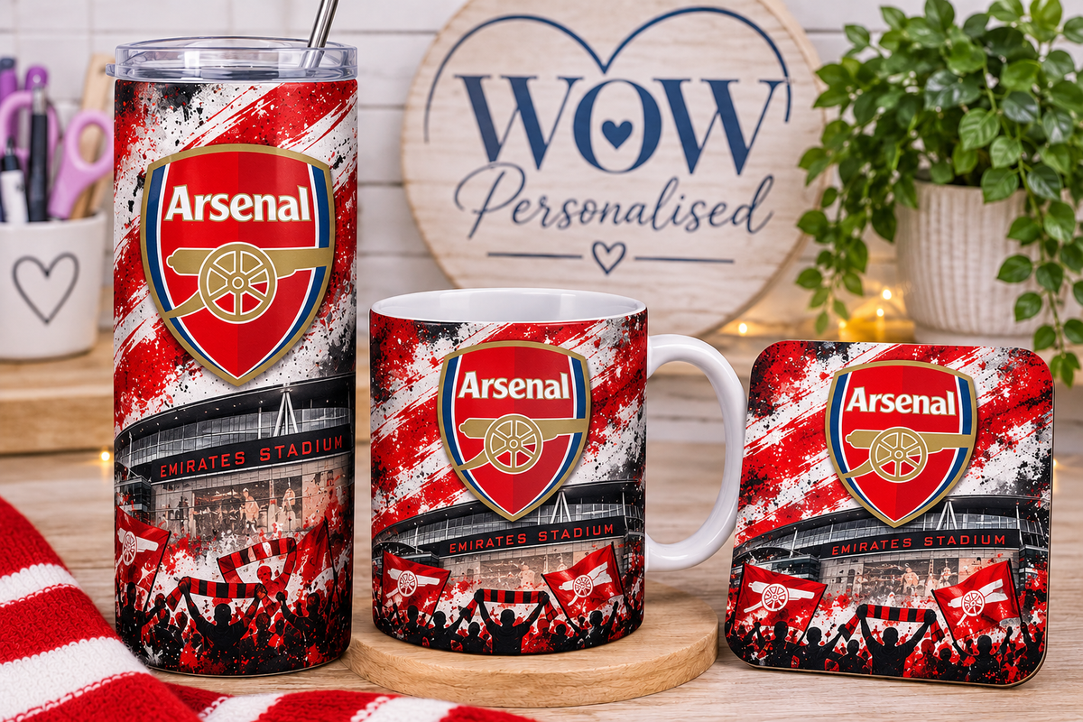 Arsenal FC Inspired Football Gift Set | 20oz Tumbler, Mug & Coaster | Gunners Gift