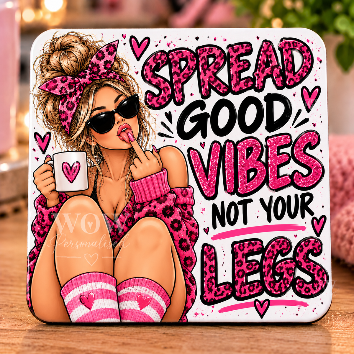 Spread Good Vibes Not Your Legs Funny Rude Coaster | 18+ Cheeky Adult Humour Gift