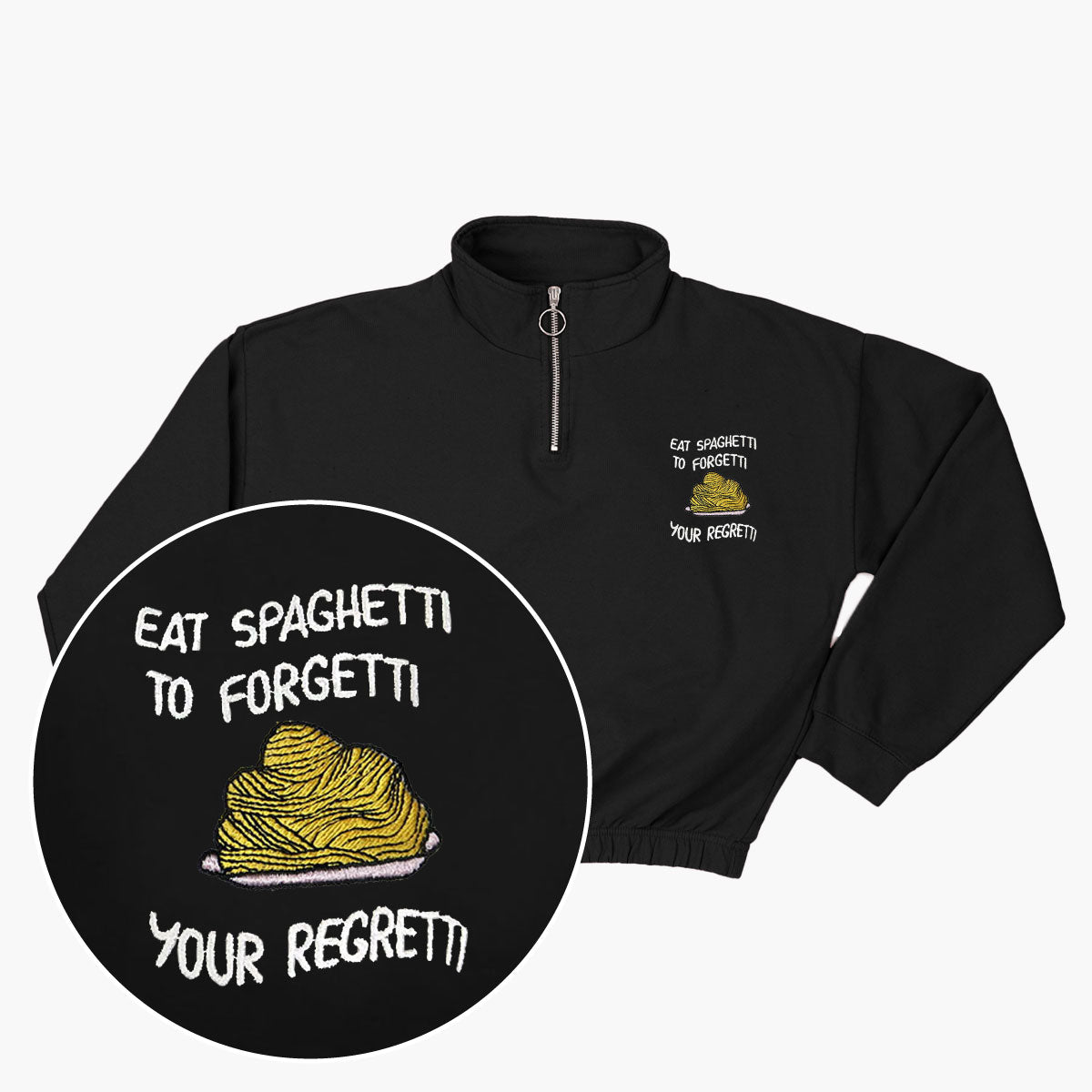Eat Spaghetti Embroidered 1/4 Zip Crop Sweatshirt