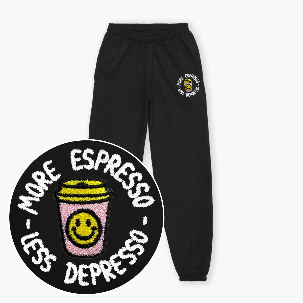 More Espresso Less Depresso Embroidered Joggers (Unisex)