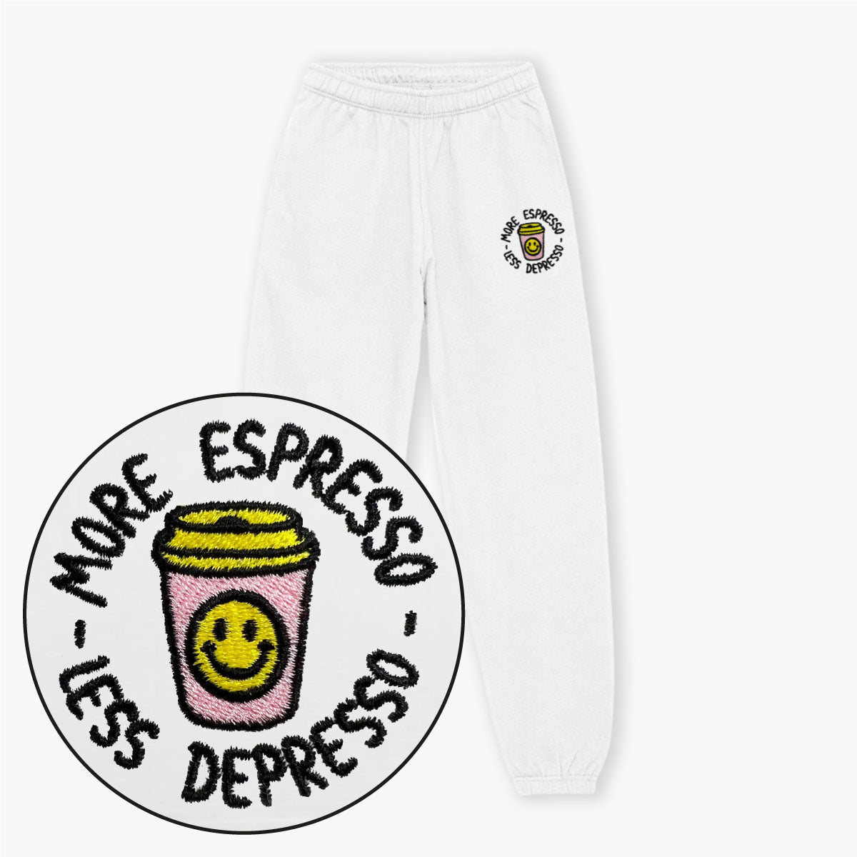 More Espresso Less Depresso Embroidered Joggers (Unisex)