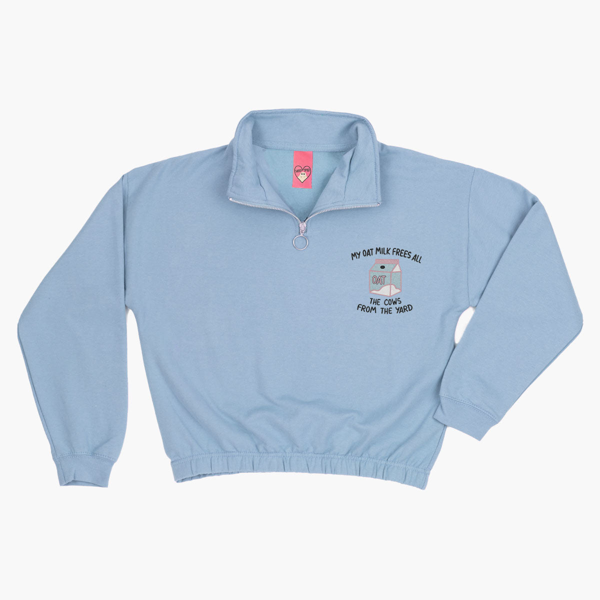 My Oat Milk Frees All The Cows From The Yard Embroidered 1/4 Zip Crop Sweatshirt