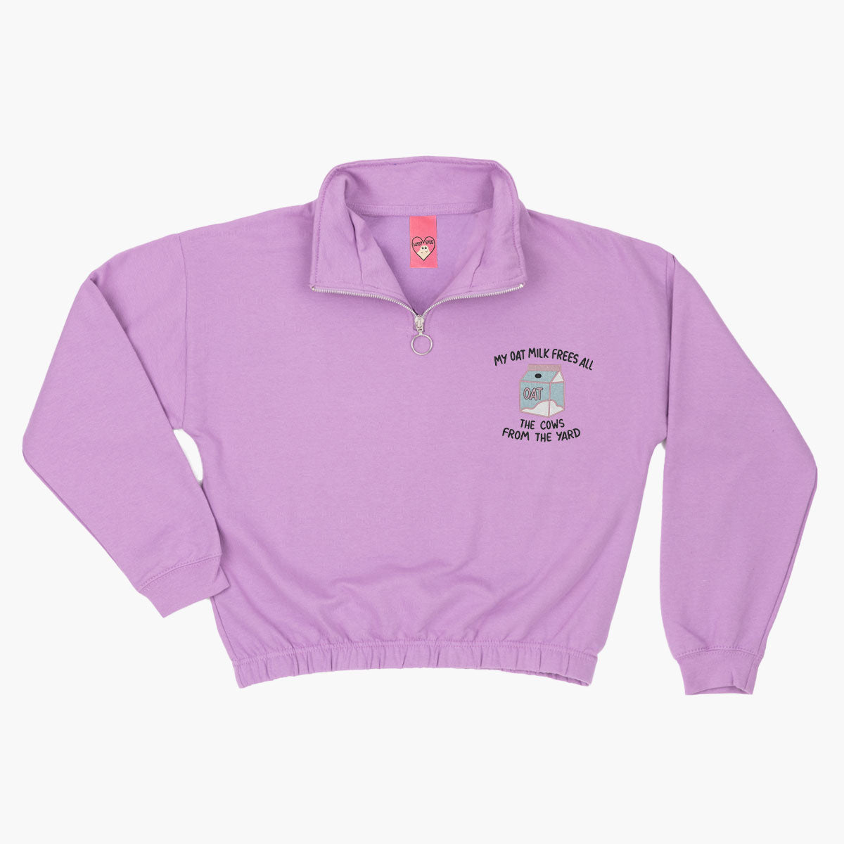 My Oat Milk Frees All The Cows From The Yard Embroidered 1/4 Zip Crop Sweatshirt