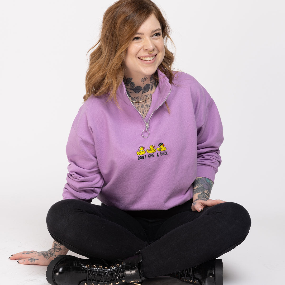 Rubber Ducks Embroidered 1/4 Zip Crop Sweatshirt