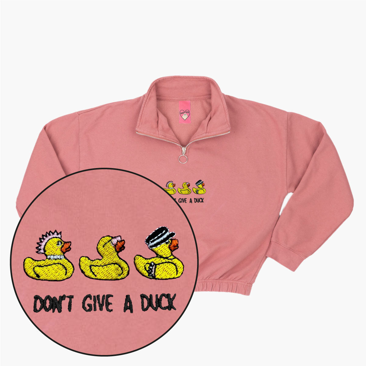 Rubber Ducks Embroidered 1/4 Zip Crop Sweatshirt