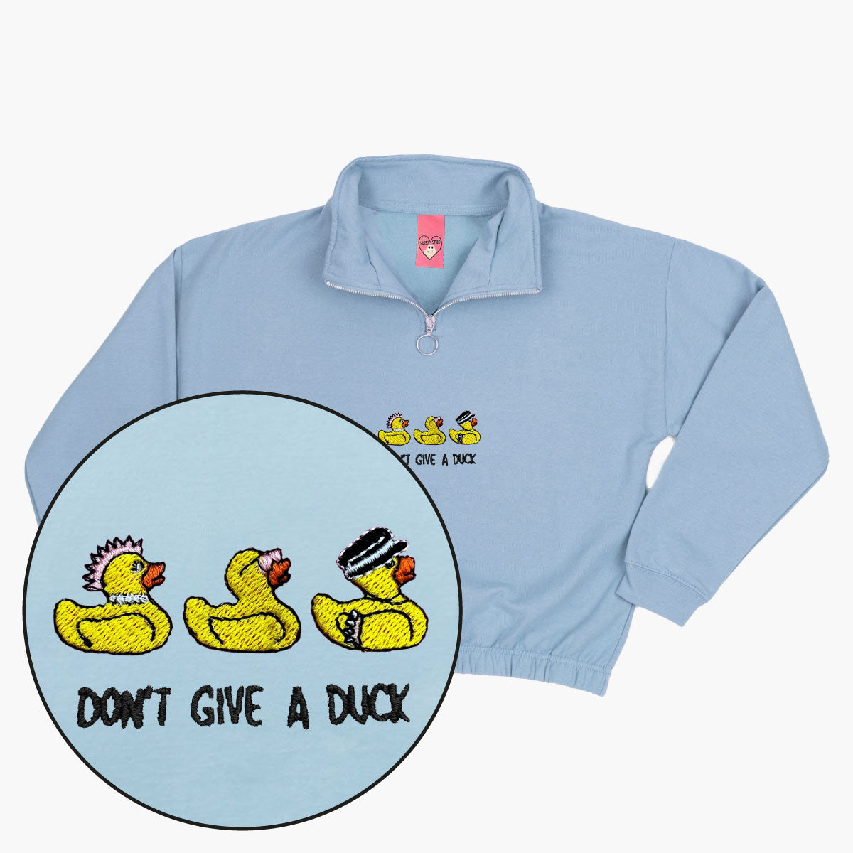 Rubber Ducks Embroidered 1/4 Zip Crop Sweatshirt